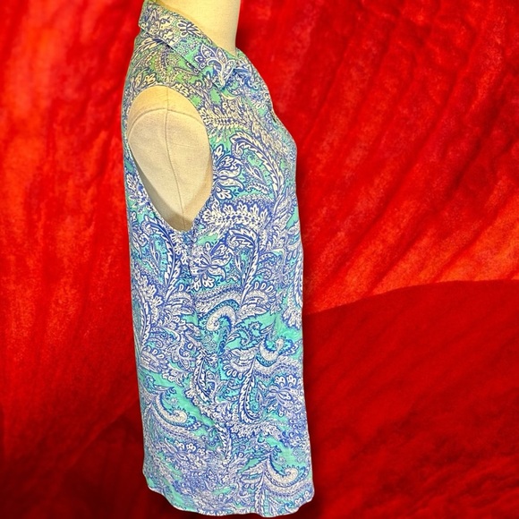 Cynthia Rowley 100% Linen Collared Sleeveless Pullover Dress in Mint Paisley 8 - Picture 10 of 12